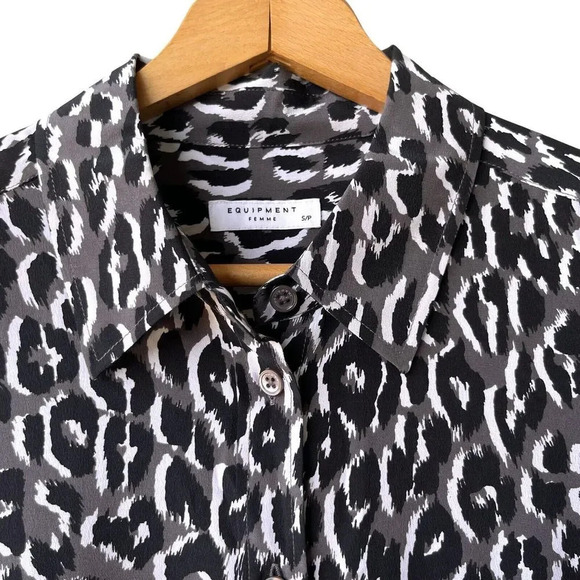 EQUIPMENT Women's Brett Silk Shirtdress Black White Geo Printed Long Sleeve Sz S - Picture 5 of 5